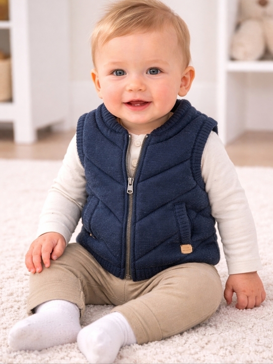 Zara Other - Zara Baby Knit Puffer Vest 6–9 Months Navy Blue Zip Up Preppy